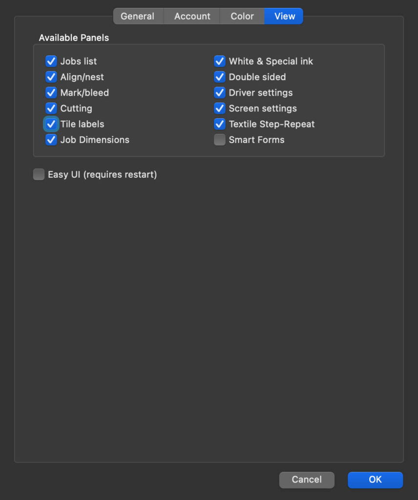 Préférences de mise en page pour passer à Easy UI