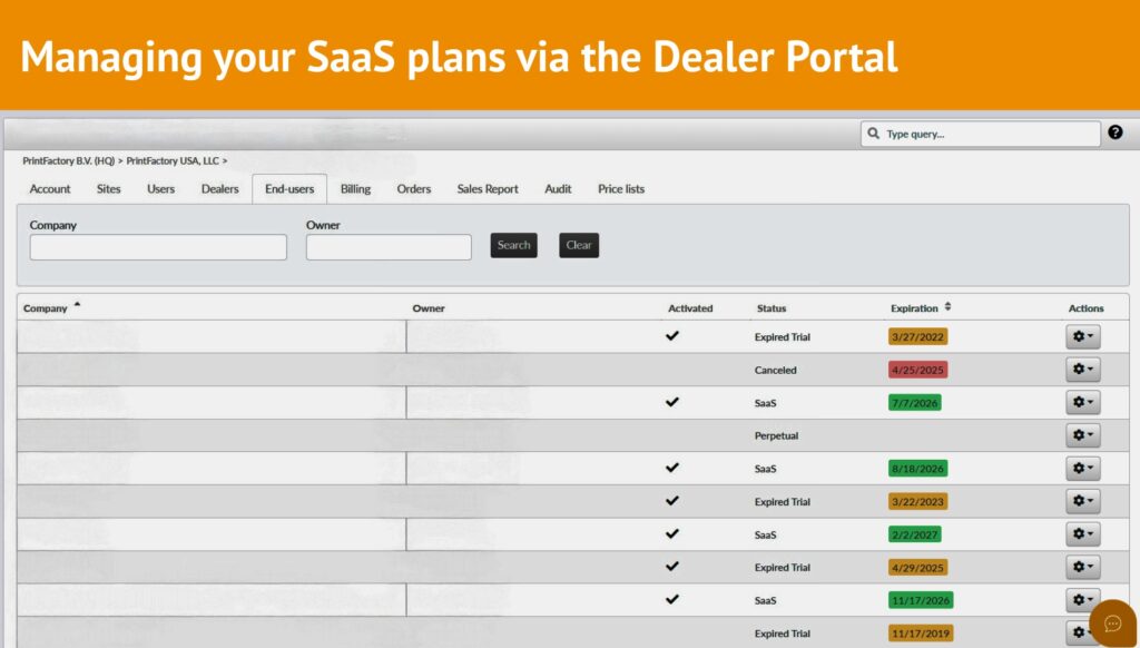 Plans SaaS via le tableau de bord